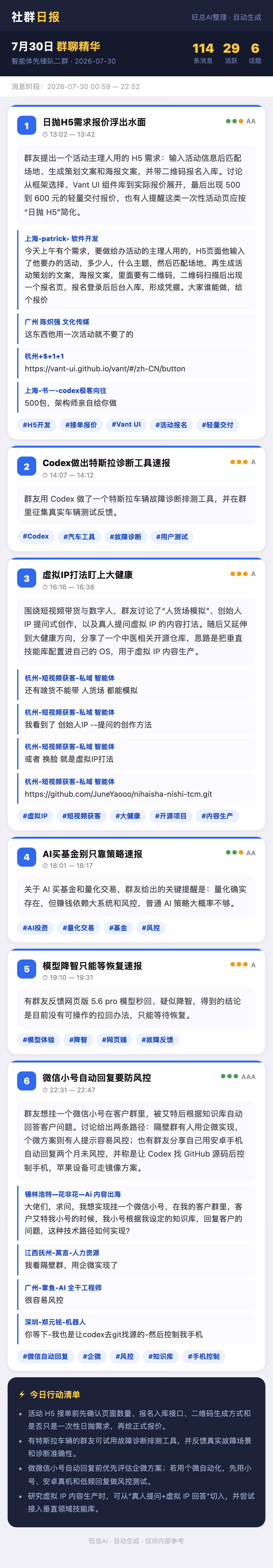 智能体先锋队二群 7月30日 · 周四 群精华