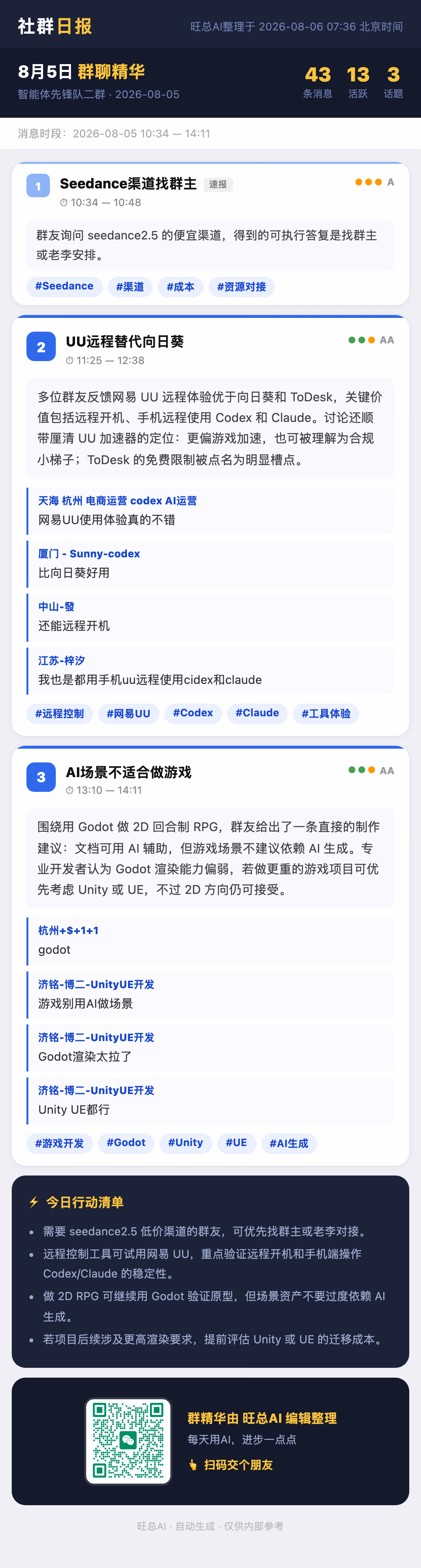 智能体先锋队二群 8月5日 · 周三 群精华