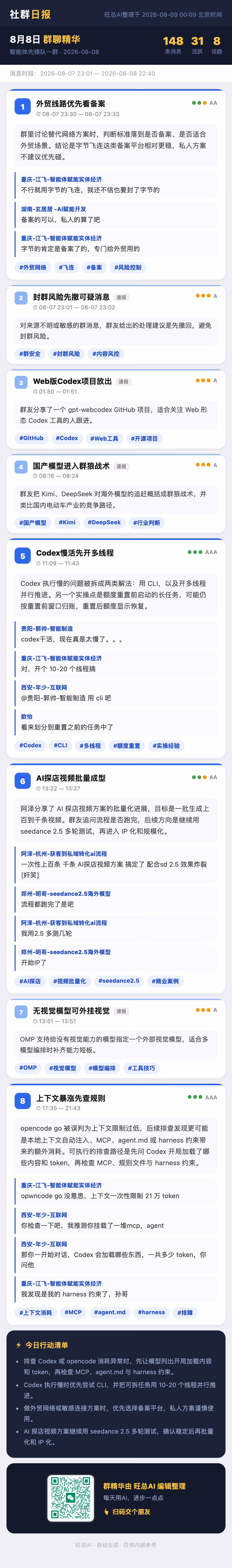 智能体先锋队一群 8月8日 · 周六 群精华