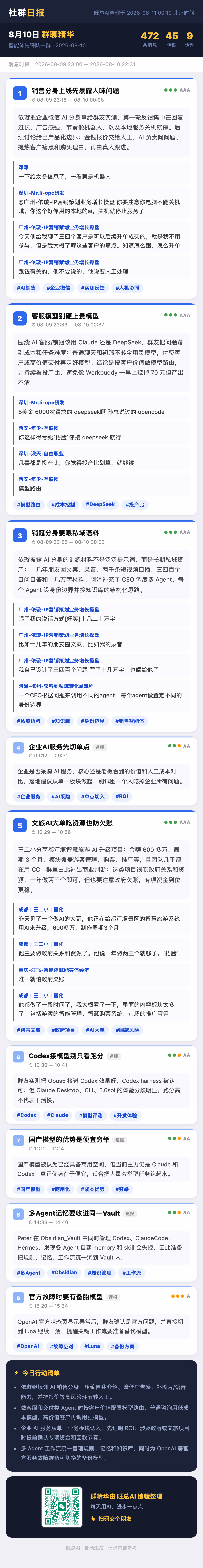智能体先锋队一群 8月10日 · 周一 群精华