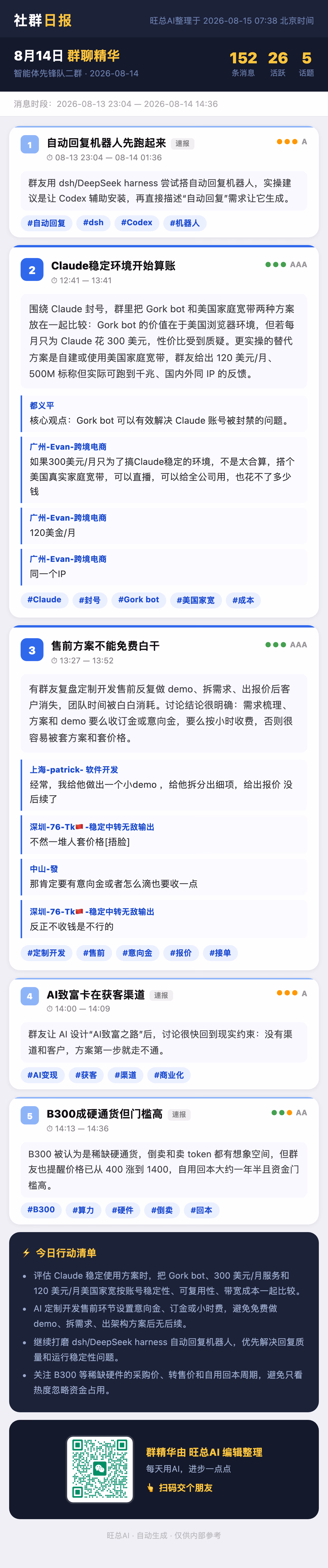 智能体先锋队二群 8月14日 · 周五 群精华