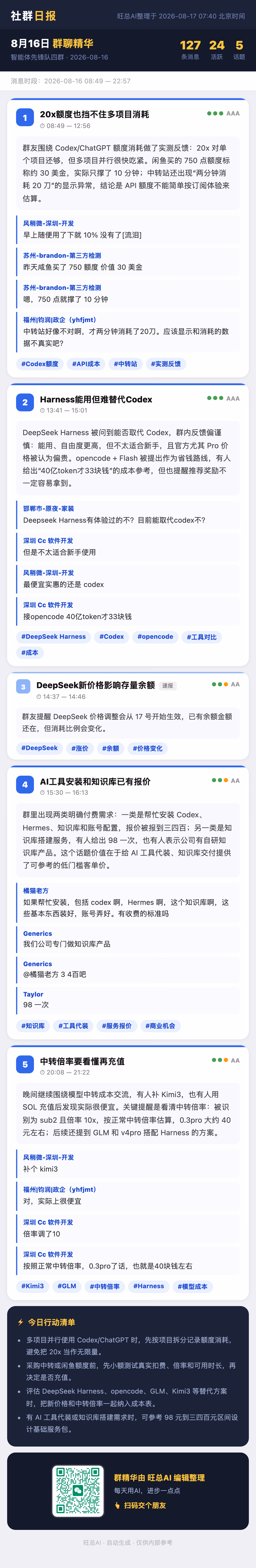 智能体先锋队四群 8月16日 · 周日 群精华