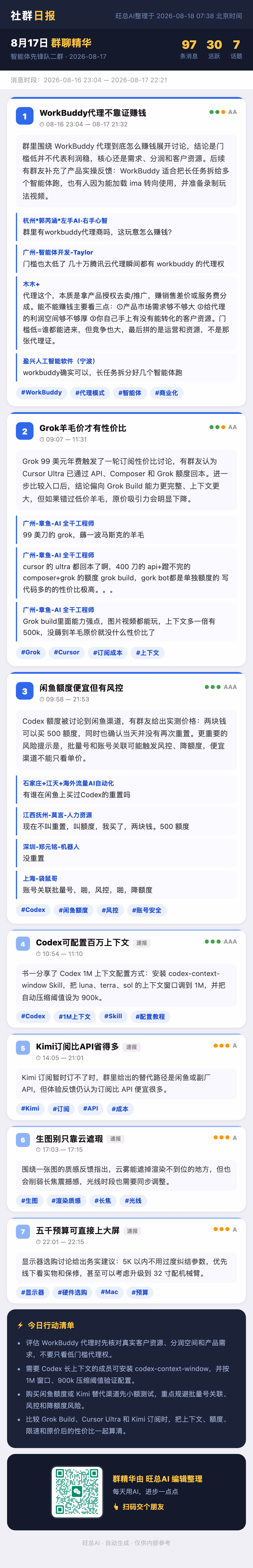 智能体先锋队二群 8月17日 · 周一 群精华