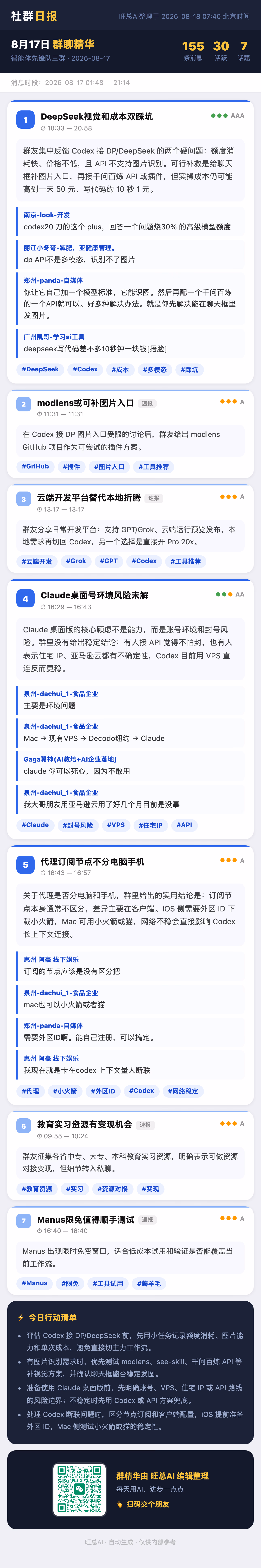 智能体先锋队三群 8月17日 · 周一 群精华