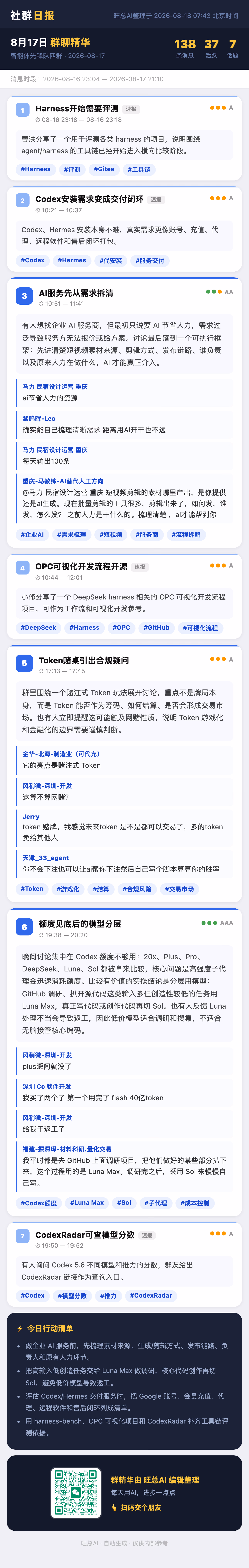 智能体先锋队四群 8月17日 · 周一 群精华