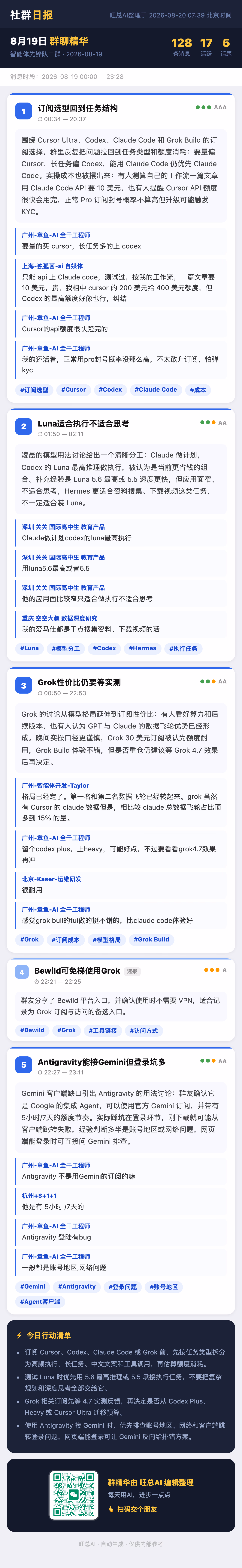 智能体先锋队二群 8月19日 · 周三 群精华