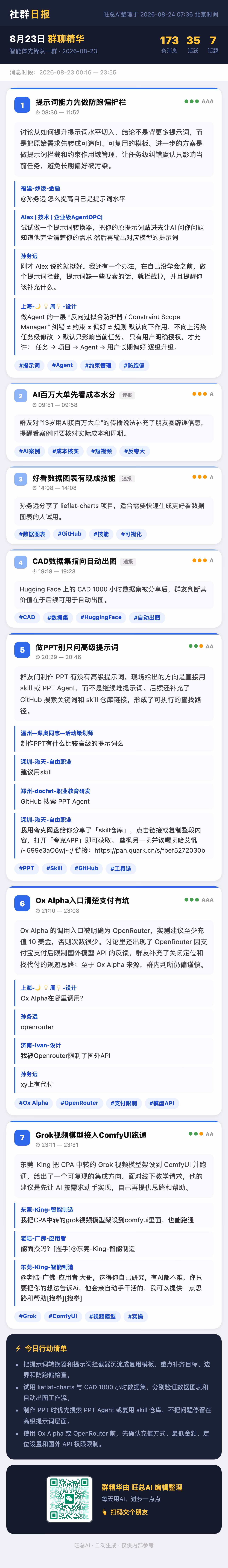智能体先锋队一群 8月23日 · 周日 群精华