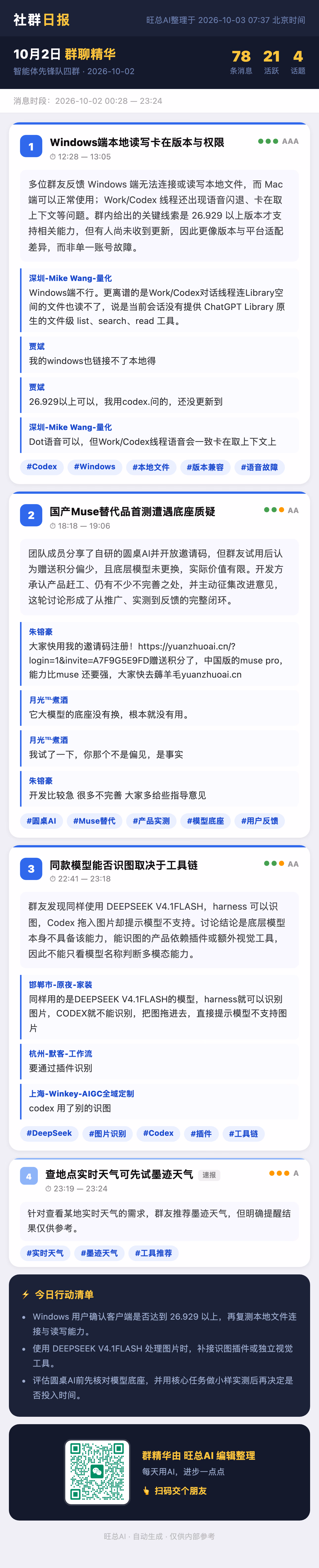 智能体先锋队四群 10月2日 · 周五 群精华